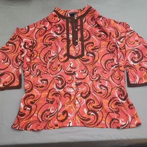 Maggie Barnes Vibrant Pink and Brown Swirl Blouse - Size 3X